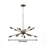 Chiang Mai 16 light brass-tone Sputnik chandelier dimension view showing an overall width of 24 inches.
