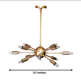 Chicago 12 light brass-tone Sputnik chandelier dimension view showing an overall fixture width of 21 inches.