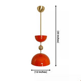 Cologne 1 light orange-red dome pendant dimension view showing 12 inch width and 35 inch overall height.