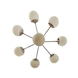 Como 8 light opal glass globe Sputnik chandelier shown from below highlighting the radial multi-arm arrangement.