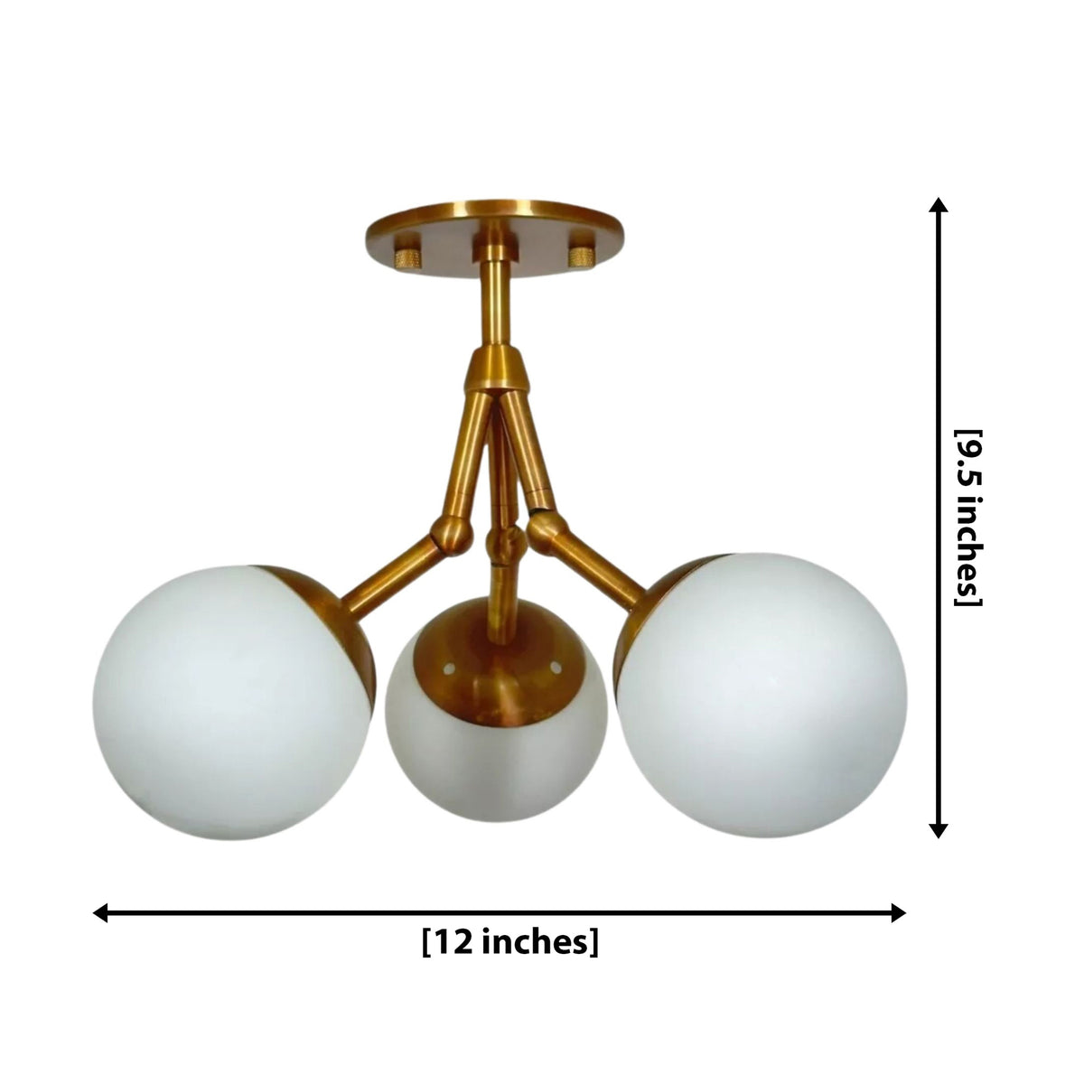 Cordoba 3 light sculptural globe chandelier dimension view showing 12 inch width and 9.5 inch overall height.