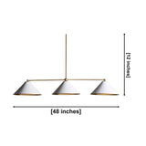 Corfu 3 light linear chandelier dimension view showing 48 inch width and 12 inch overall height.