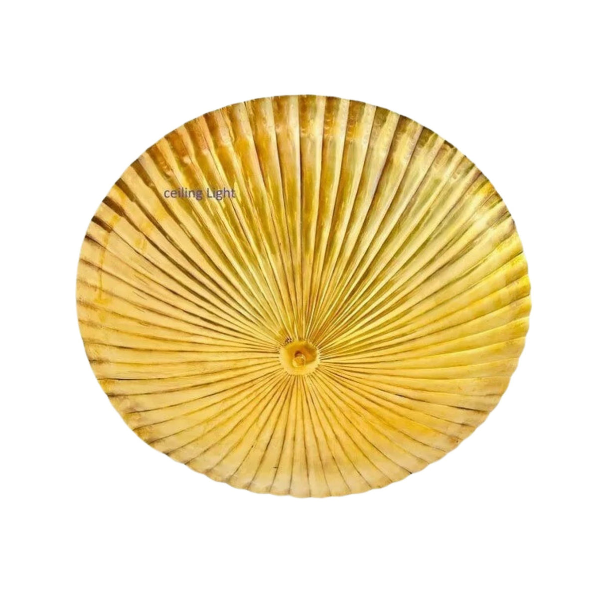 Crete 5 light brass fluted bowl chandelier shown from the top, highlighting the radial pleated design and warm brass finish.