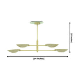 Dallas 4-light brass linear chandelier dimension diagram showing 54-inch width and 27-inch overall height with four bowl-shaped shades.