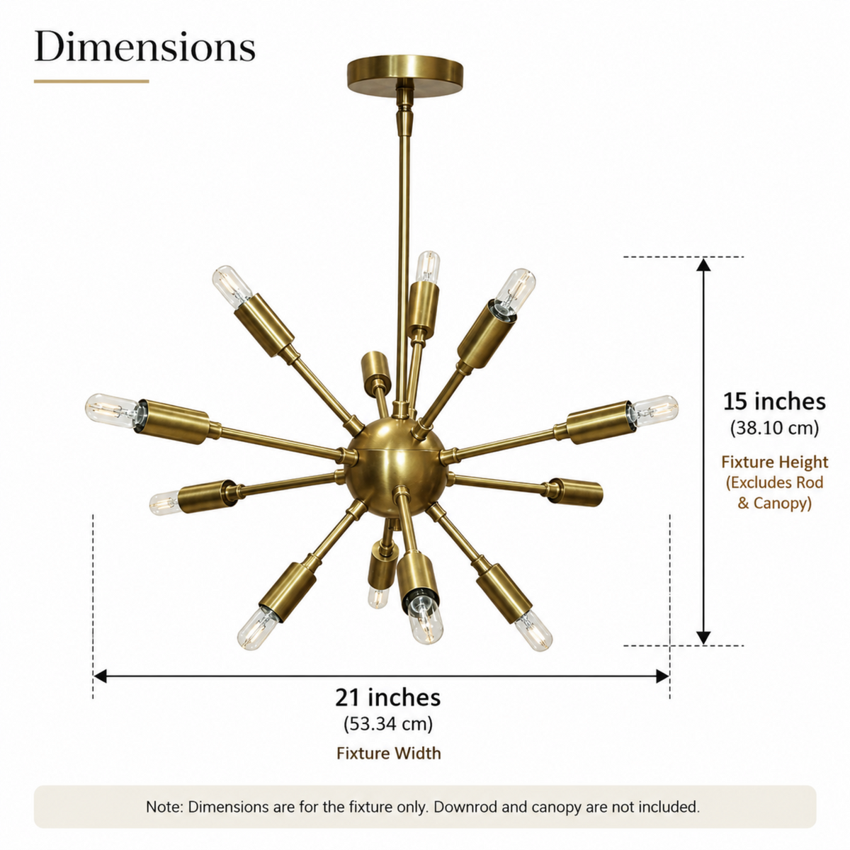 Size guide for Dallas Sputnik Chandelier – 12 Light – 21 Inch – Model 62189