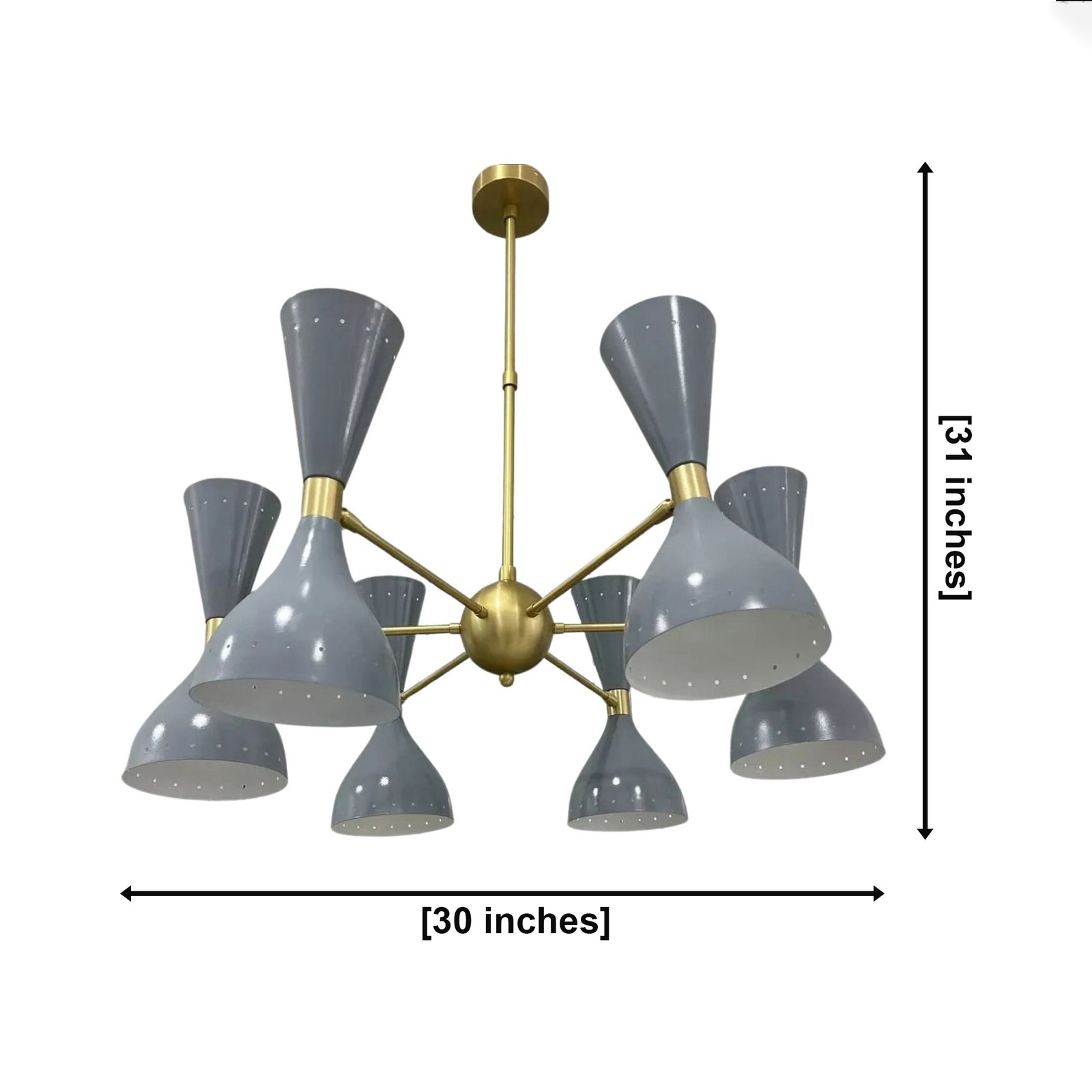 Size guide for Delphi Double Cone Sputnik Chandelier – 12 Light – 30 Inch – Model 62091