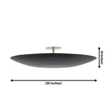 Denver 5 light black disc chandelier dimension view showing 30 inch width and 8 inch fixture height.
