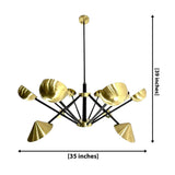 Dijon 12 light sculptural chandelier dimension view showing 35 inch width and 39 inch overall height.