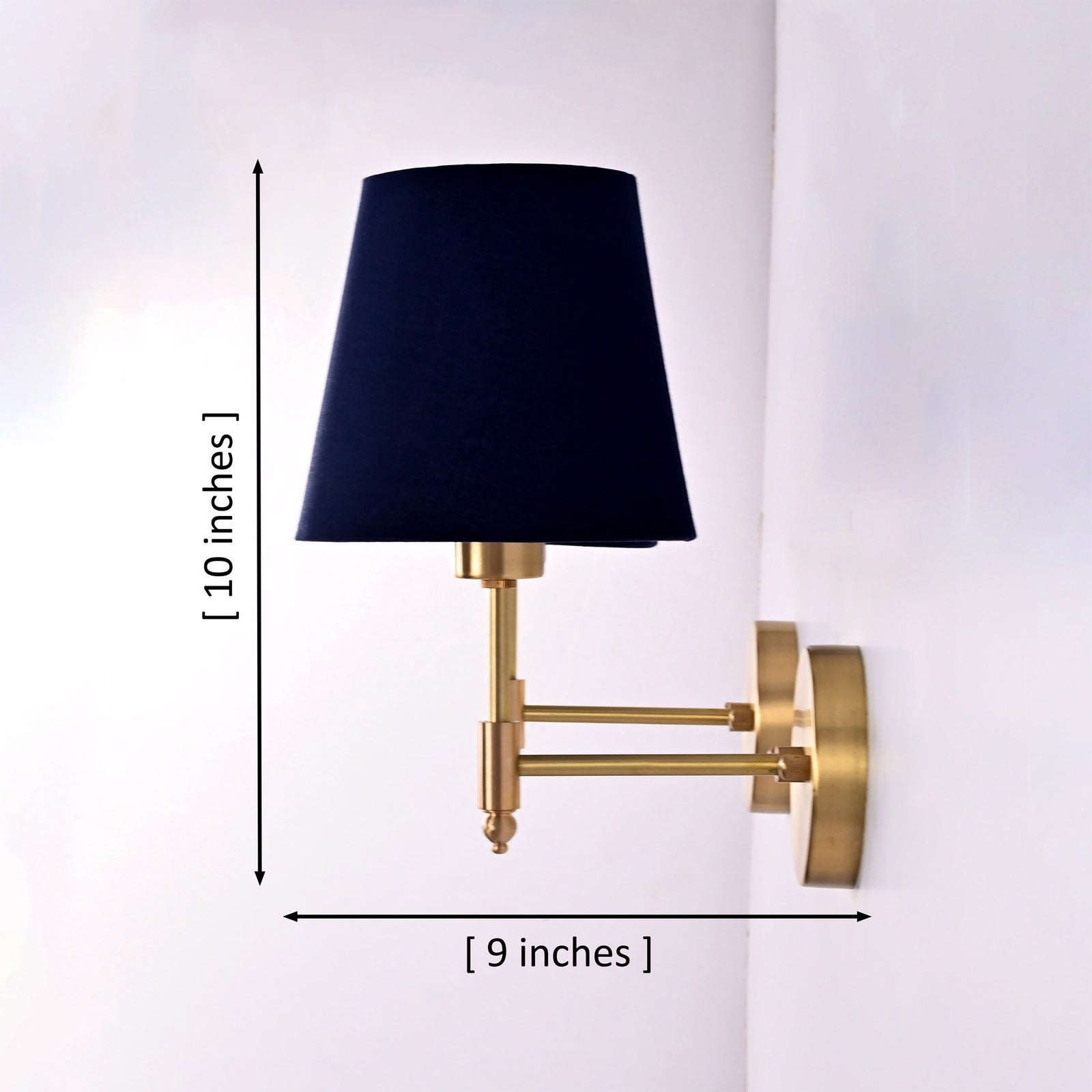 Size guide for Milan Navy Blue Shade Antique Brass Short Wall Sconce – 1 Light – 10 Inch – Model 32671