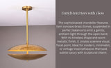 UFO-inspired brass chandelier casting soft, warm ceiling glow