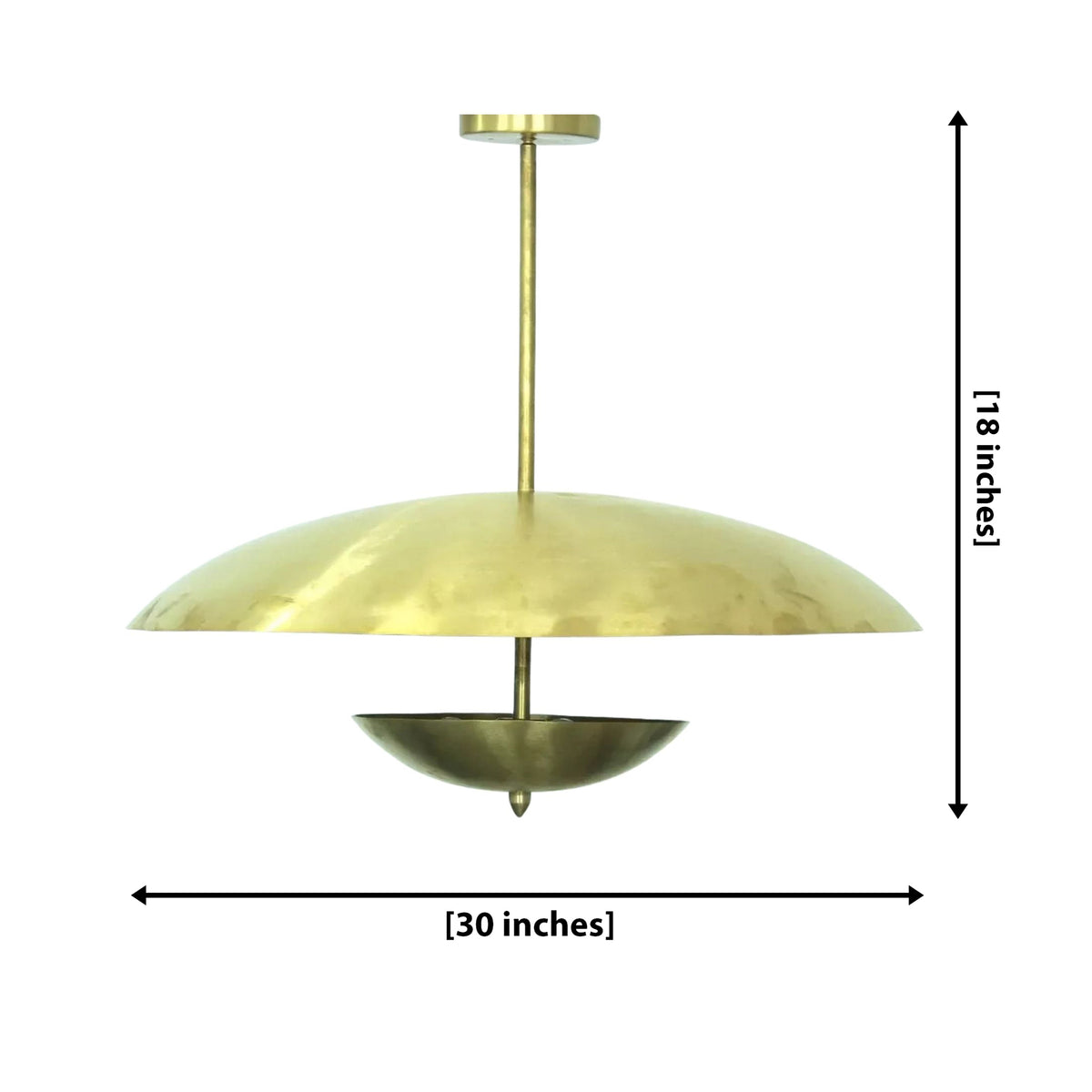 Dresden 4 light brass dome chandelier dimension view showing 30 inch width and 18 inch overall height.
