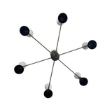 Dresden 12 light Sputnik chandelier shown from below highlighting the radial arm arrangement and cone shade openings.