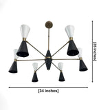 Dresden 12 light two-tone cone chandelier dimension view showing 34 inch width and 35 inch overall height.