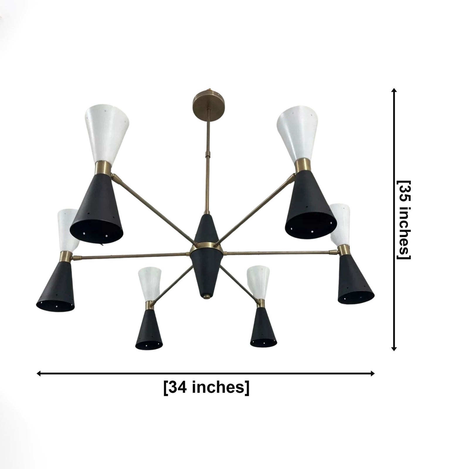 Size guide for Dresden Two-Tone Cone Sputnik Chandelier – 12 Light – 34 Inch – Model 62099