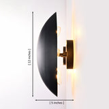 Dimension view of the Eclipse black dome wall sconce measuring 12 inches in diameter with a 5-inch projection.