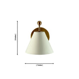 Front view of the Elara modern ivory tapered wall sconce showing its tapered cone shade with dimensions of 8 inches in height and 7 inches in width.