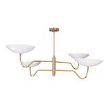 Florence Curved Arm chandelier featuring four white bowl shades, flowing arms, and Mid-Century Modern styling.