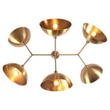 Florence Disc Orbital Chandelier angled product view showing four illuminated disc shades and balanced orbital frame.
