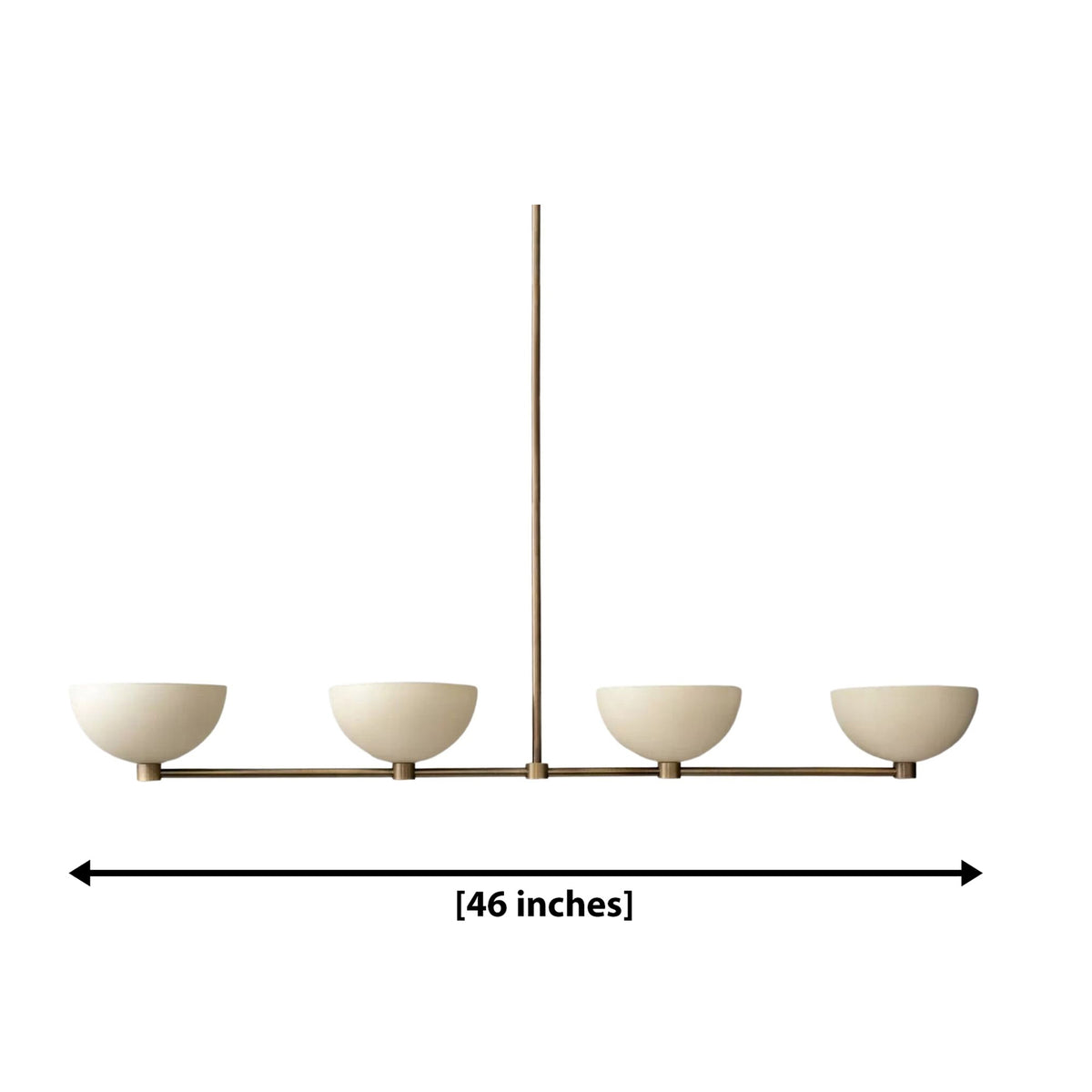 Florence 4 light linear bowl chandelier dimension view showing an overall width of 46 inches.
