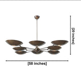 Florence 8 light dark bronze sculptural bowl chandelier dimensions showing 58 inches width and 20 inches height.