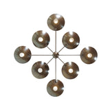 Florence 8 light dark bronze sculptural bowl chandelier shown from the top with eight symmetrically arranged dish shades.