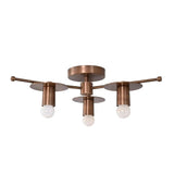 Granada 3 light sculptural disc chandelier shown from the front with warm bronze-tone metalwork, circular discs, and exposed bulbs.