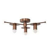 Granada 3 light bronze-tone disc chandelier shown from a straight front view with a compact flush-mount profile and exposed bulbs.