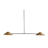 Hamburg 2 light brass cone chandelier featuring an elongated horizontal frame and balanced two-light design.