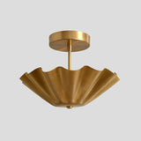 Handmade brass ruffled semi-flush mount ceiling light with scalloped shade and elegant detailing