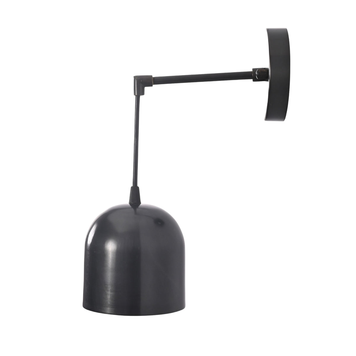 Side profile view of Harlow modern black dome wall sconce with slim horizontal arm and rounded dome shade.