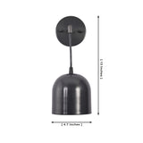 Front dimension view of Harlow modern black dome wall sconce showing 13-inch height and 4.7-inch dome shade.