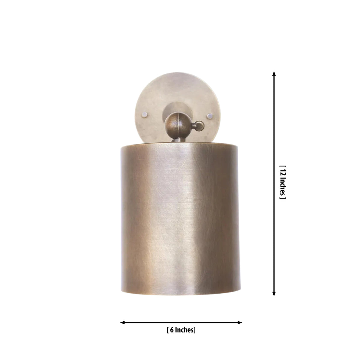 Dimension diagram of the Hudson adjustable cylinder wall sconce measuring 12 inches in overall height and 6 inches in shade diameter.