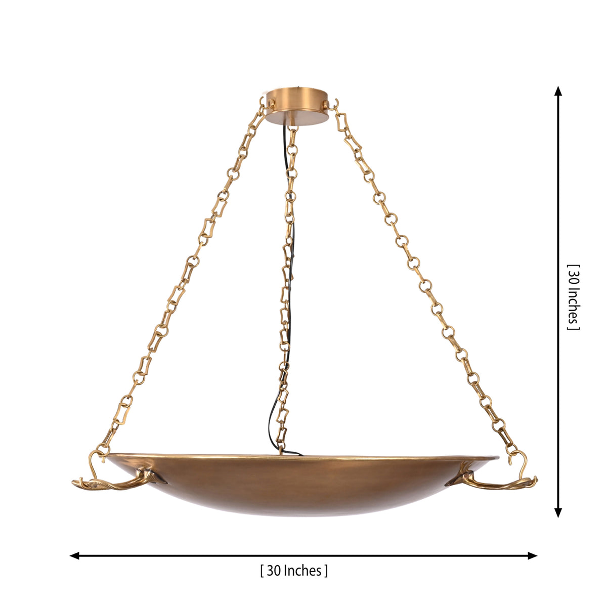 Dimension illustration of the Hudson Artisan Bowl Chandelier showing a 30-inch width and 30-inch overall height with adjustable chain suspension.