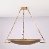 Front view of the Hudson Artisan Bowl Chandelier featuring a handcrafted suspended metal bowl with decorative branch-style supports and three-chain suspension.