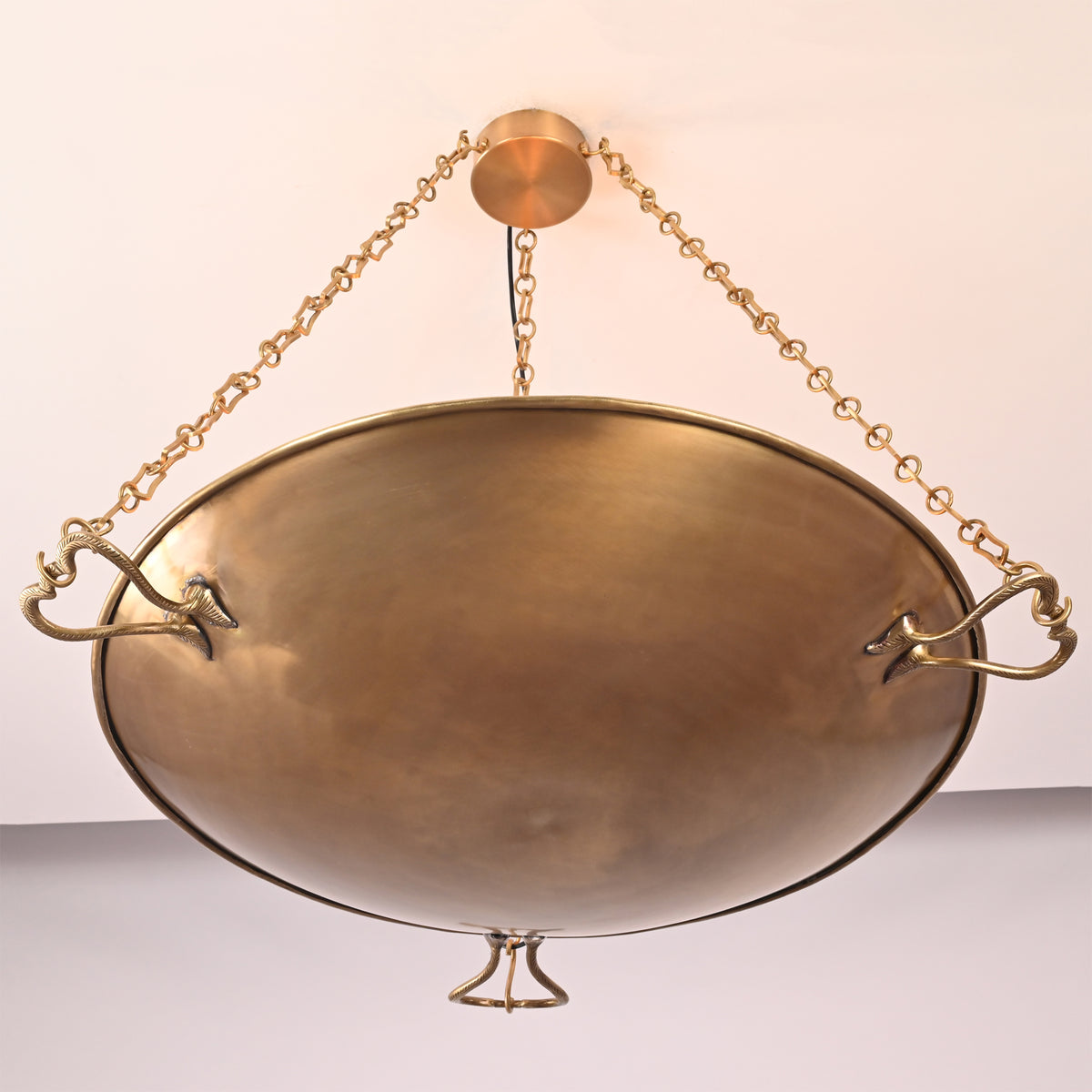 Underside view of the Hudson Artisan Bowl Chandelier displaying its wide handcrafted metal bowl with sculptural branch-inspired details.