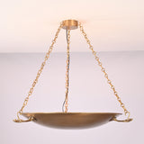 Illuminated front view of the Hudson Artisan Bowl Chandelier showcasing warm ambient uplighting, artisan branch accents, and suspended bowl design.