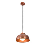 Front view of Hudson copper dome pendant light with adjustable black cord and handcrafted dome shade.