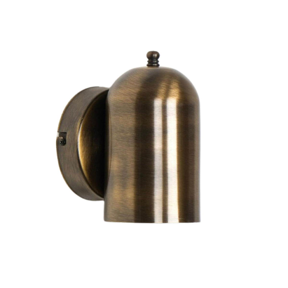 Front angled view of the Hudson Dome Wall Sconce featuring a handcrafted solid brass dome shade with a minimalist contemporary design.