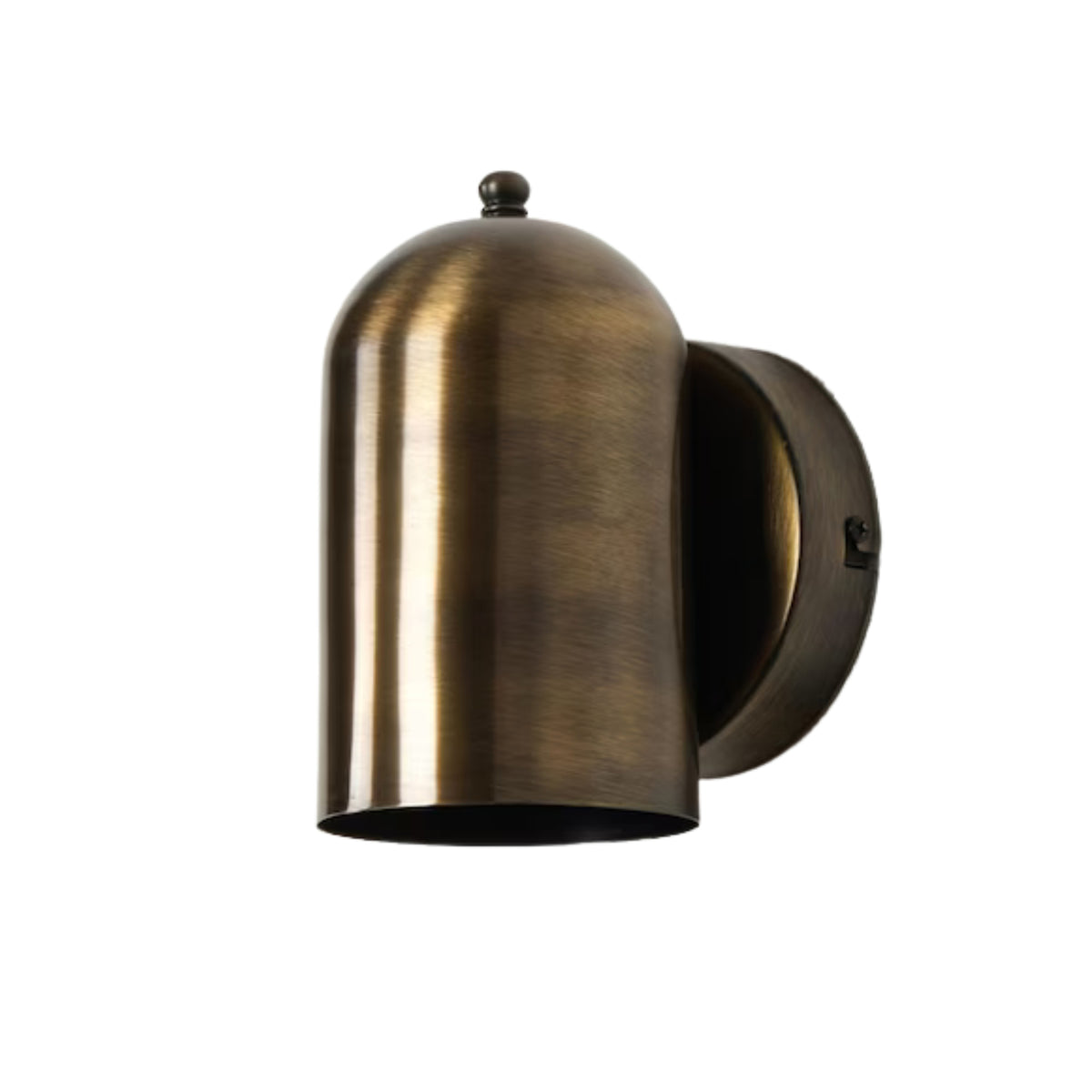 Front view of the Hudson Dome Wall Sconce highlighting the smooth handcrafted brass finish and compact cylindrical dome silhouette.