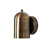 Side perspective of the Hudson Dome Wall Sconce showcasing its rounded brass dome shade and circular wall canopy with a clean architectural profile.