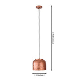 Hudson hammered dome pendant light dimensions showing 10 inch diameter and 75.5 inch adjustable hanging height