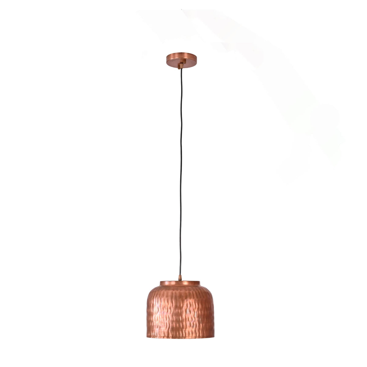 Hudson hammered dome pendant light in brushed copper finish with adjustable hanging cord front view