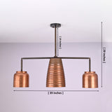 Dimension diagram of the Hudson Modern Linear Three Shade Chandelier showing 39-inch width, 29-inch overall height, and 14-inch suspension rod.
