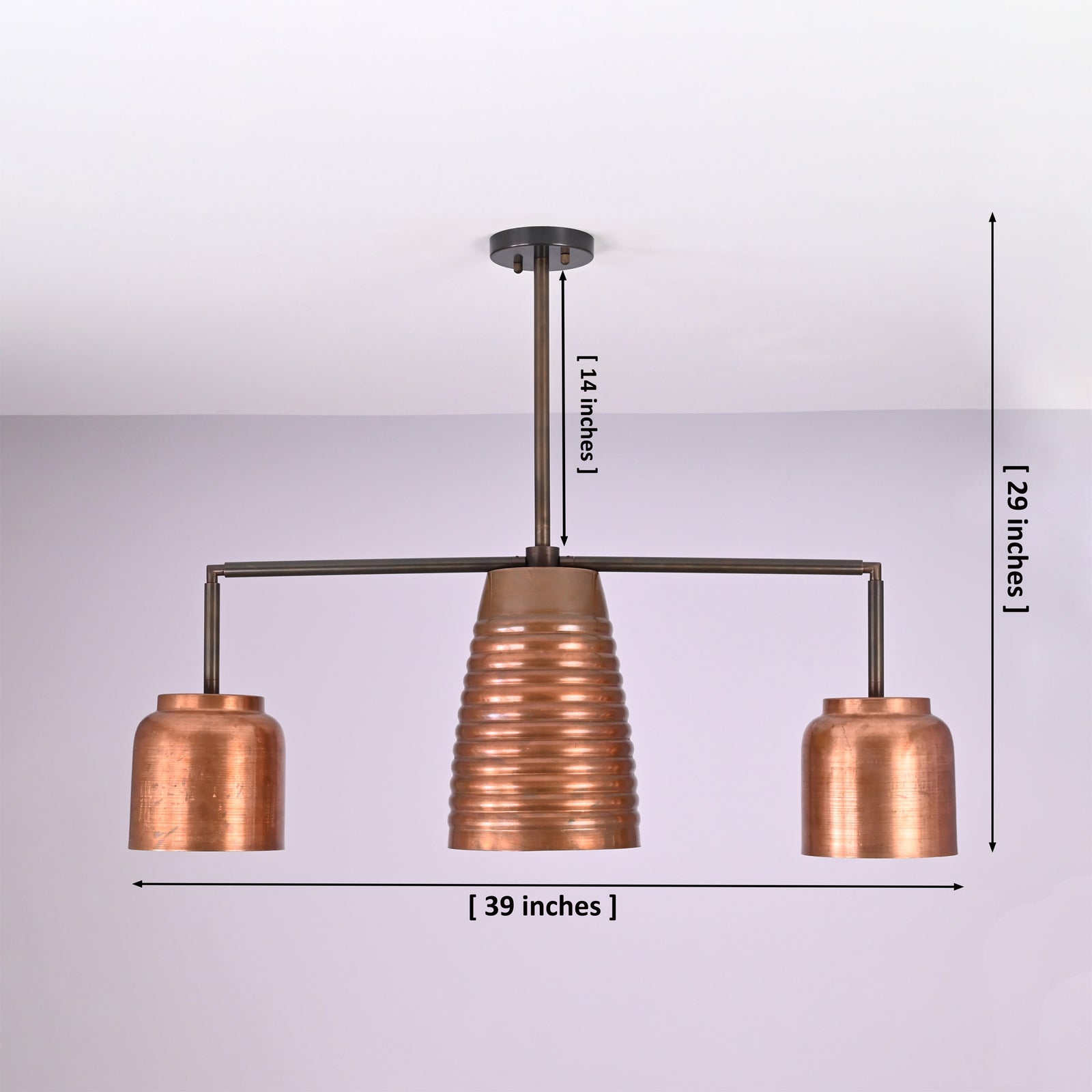 Size guide for Hudson Linear Three Shade Chandelier – 3 Lights – 39 Inch – Model 33135