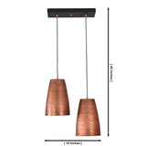 Hudson Linear Dual Cone Pendant Light dimensions showing 19 inch width and 46 inch adjustable hanging height with dual handcrafted copper shades.
