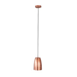 Full view of Hudson modern copper bell pendant light with adjustable black cord and ceiling canopy