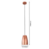 Hudson brushed copper bell pendant light showing 6.7 inch shade width and 51 inch adjustable hanging height