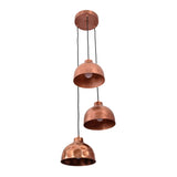 Front view of Hudson modern copper three shade cluster pendant light with handcrafted mixed copper dome shades