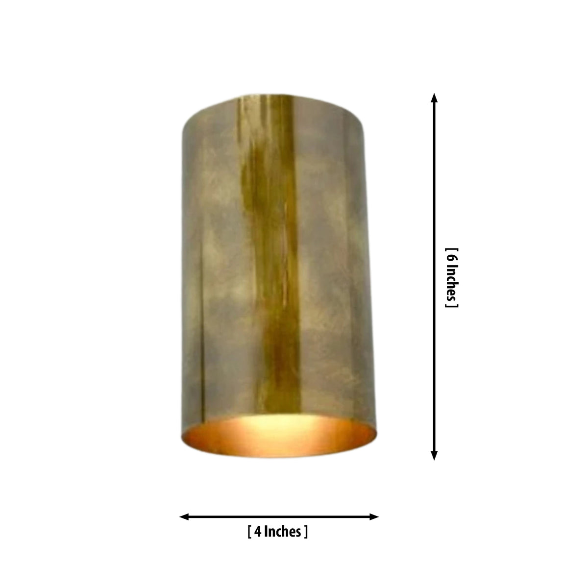 Dimensions of the Hudson modern cylinder wall sconce measuring 6 inches high and 4 inches in diameter.