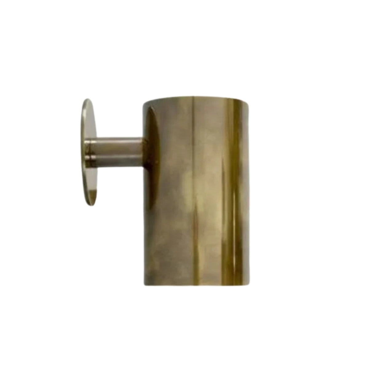 Side profile of the Hudson solid brass cylinder wall sconce highlighting its compact cylindrical design and wall projection.